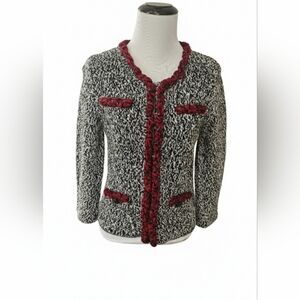 Ruby Rd Women's Black, White, And Red Knit Jacket